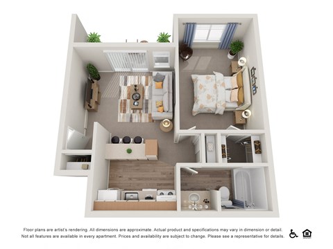 Floor plan for 1 bed, 1 bath, 675 sqft